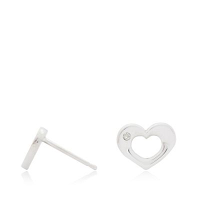 Sterling silver diamond heart stud earrings